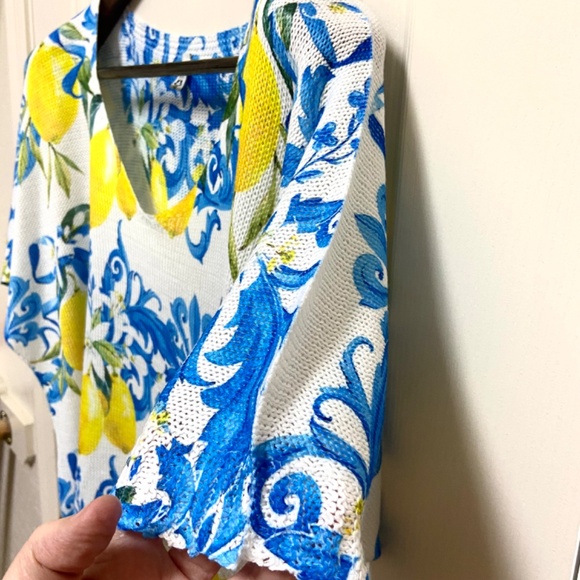 Plus Size Lemon Print Italian Knit Boho Top 2X/3X Resort Summer Blouse - Picture 4 of 16